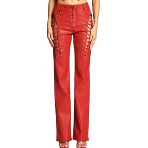 I Am Gia Red Xenia Leather Tie Pants